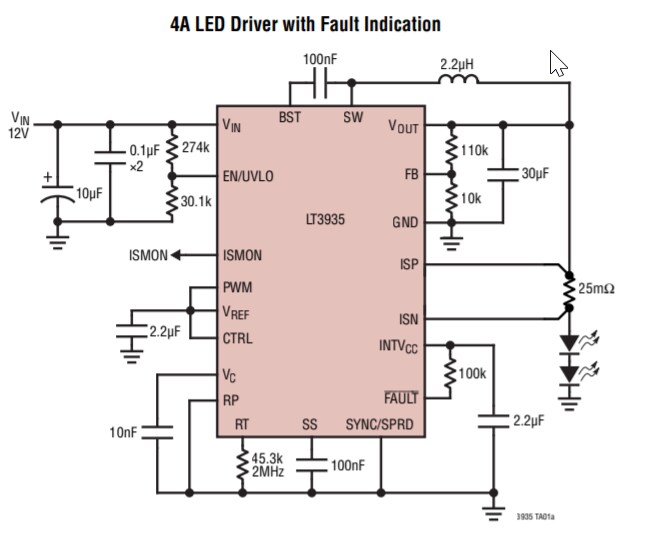 Application Circuit Diagram - Analog Devices Inc. LT3935 Synchronous Step-Down LED Driver